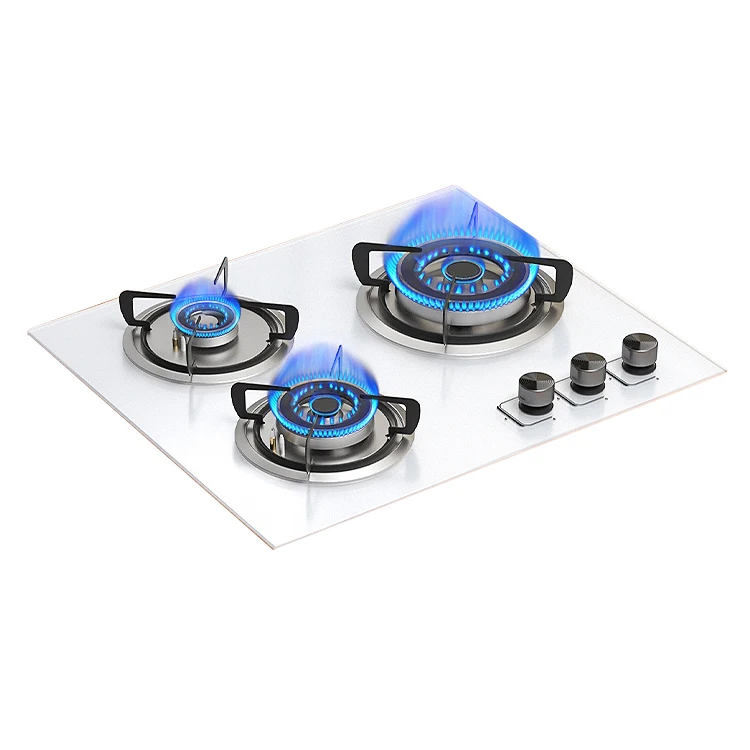 Kitchen Appliances Gas Cooker LPG Smart White Gas Cooktops Glass Top Battery 3 burner Gas Stove for Kitchen