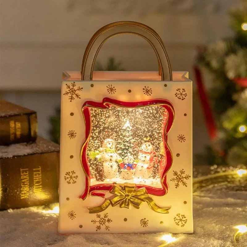 Christmas Snow Globe Lantern Musical Lighted Snow Globe Lantern Battery Powered Night Light Handbag Electric Snow Globe