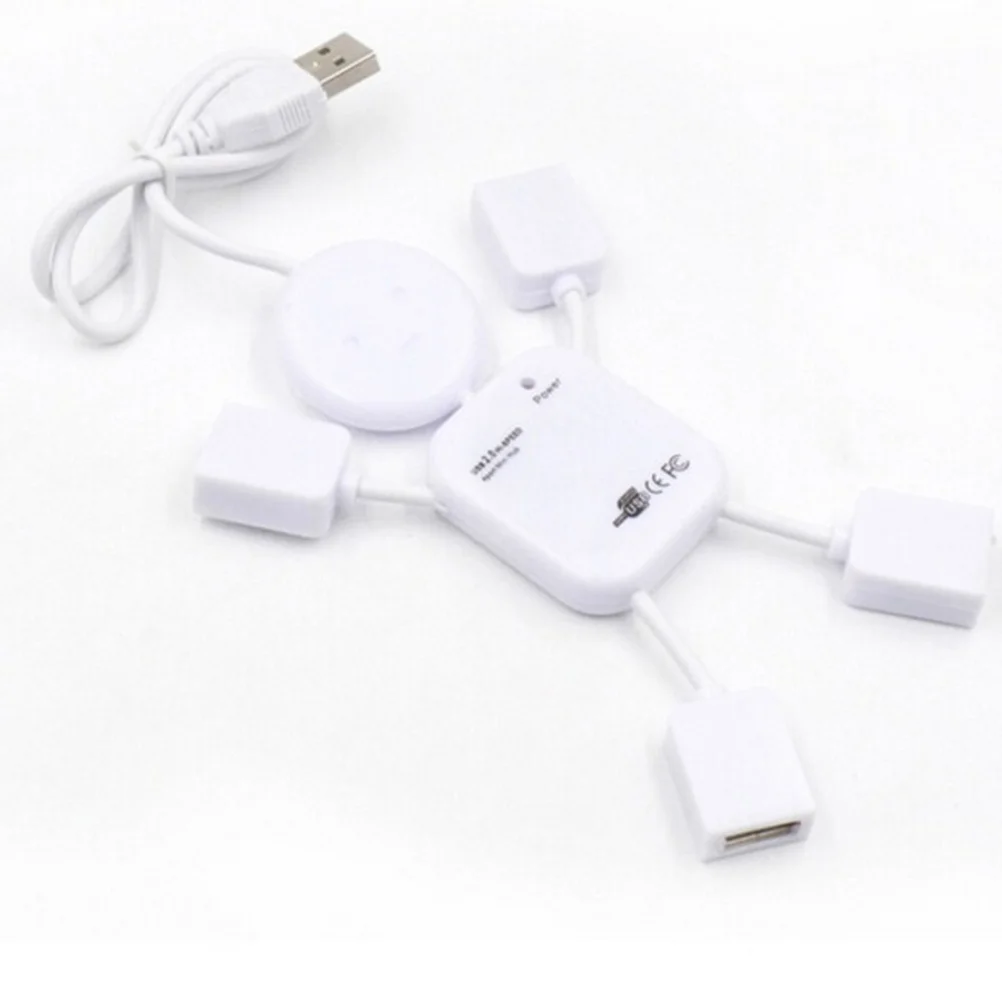 Hub USB de 4 puertos 2.0 Transferencia de datos de alta velocidad Compacto Ligero Forma de personas Plug and Play para PC Notebook Blanco