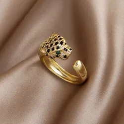 Classic Design Fine Jewelry Leopard Head Rings for Woman Holiday Party Daily Luxury Zircon Adjustable Ring