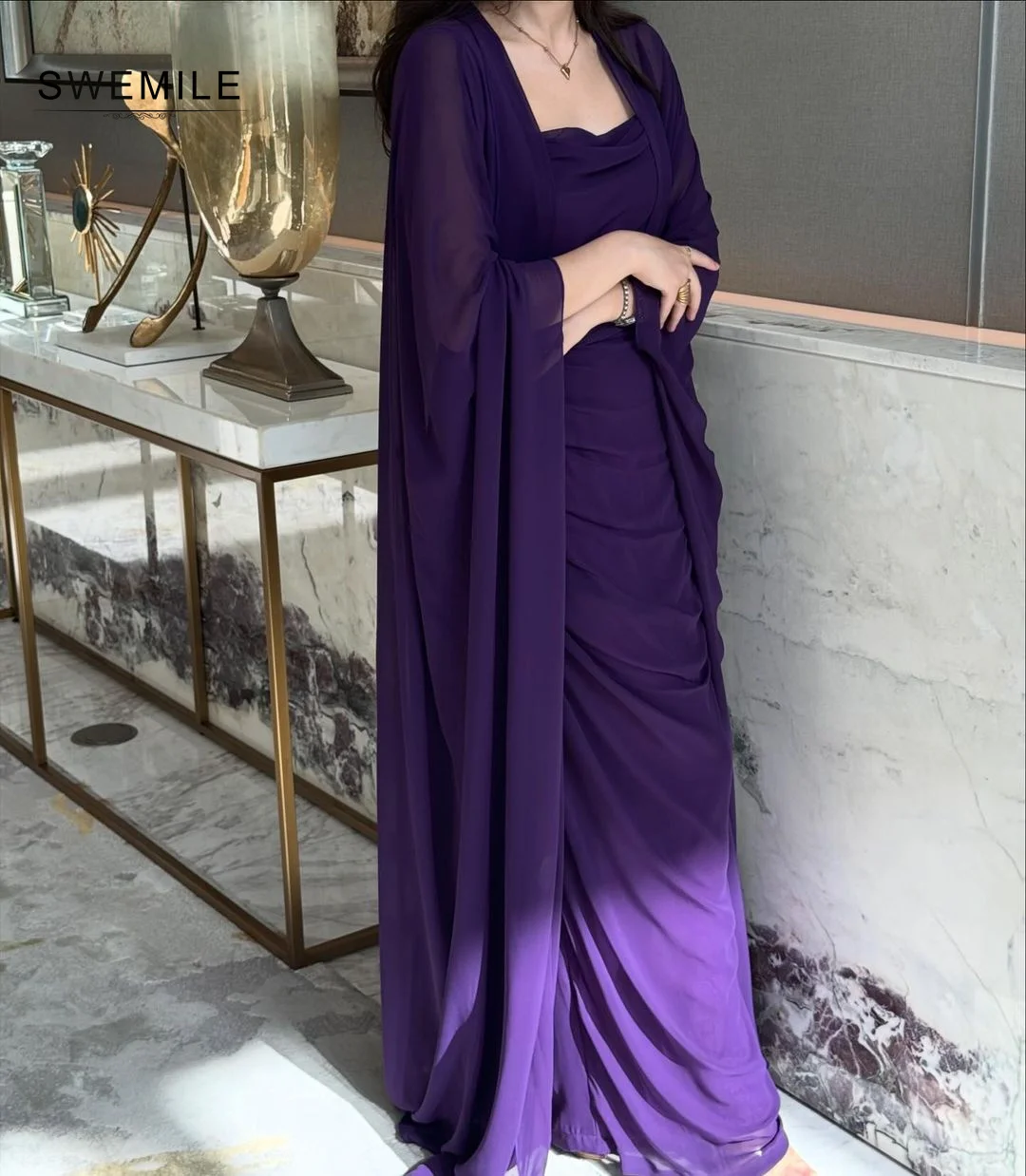 SWEMILE Column Cowl Neck Floor-Length Evening Dress Zipper Up Long Sleeves Dresses For Special Events Dresses For Prom Long Dres