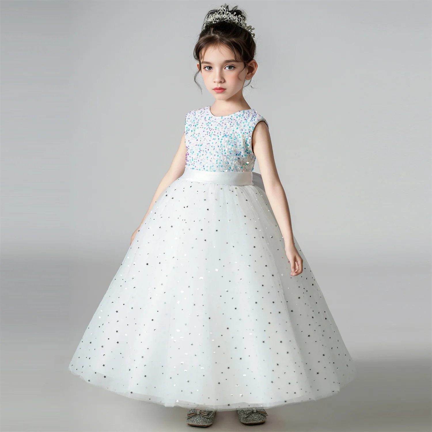 4-12 Years Kids Girl Sleeveless Princess Dress Baby Girl Wedding Birthday Party Long Dresses Children Gown With Big Bow