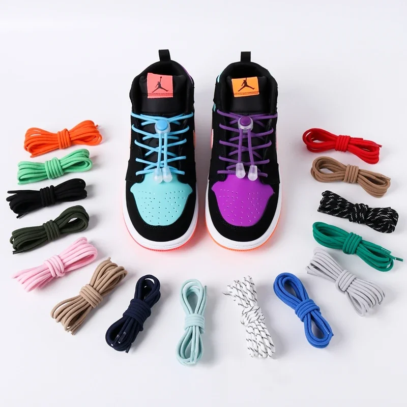 1 Pair Lazy Laces Elastic For Sneakers Snap Lock Shoelaces Without Ties Suitable For Children And Adults Round Shoelace Artifact image 4