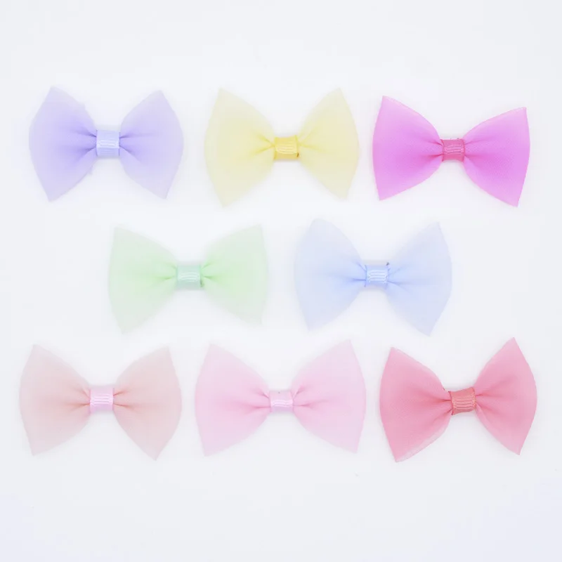 32Pcs Fresh Color Mesh Bow Tie Appliques Patches for DIY Crafts Headwear Clips Clothes Hat Sewing Supplies Decor Accessories