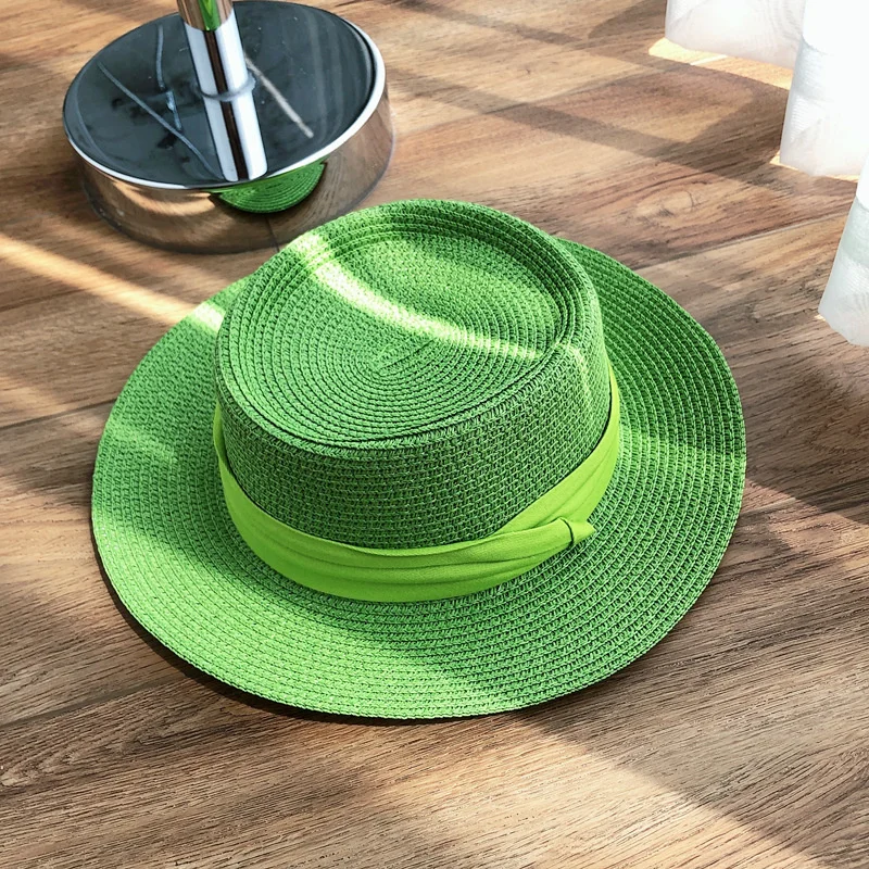 Bumpy top straw hat new color ribbon accessories sun hat outdoor straw hat sun beach hat men and women