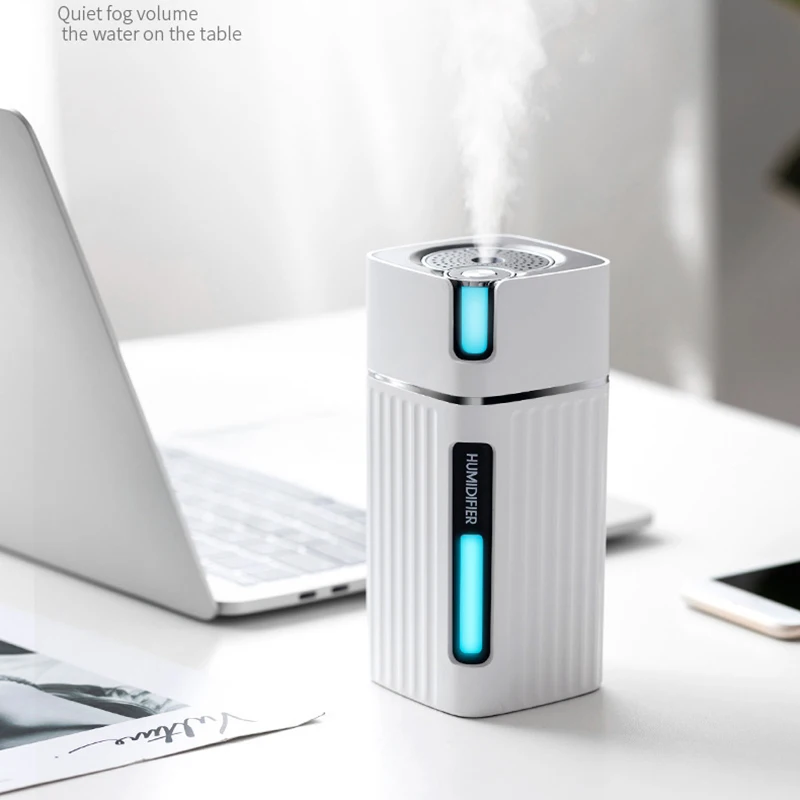 Diffusore di aromi a nebbia fredda per umidificatore da 300 ml con luce LED a colori per umidificatore per auto da ufficio Fogger-Bianco