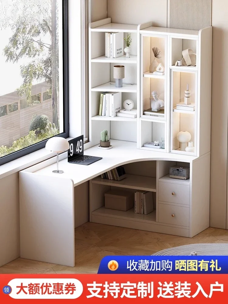 Corner Desktop Home Computer Desk Bookshelf Integrated Bookcase Office Simple Modern Light Luxury Student Learning Bedroom
