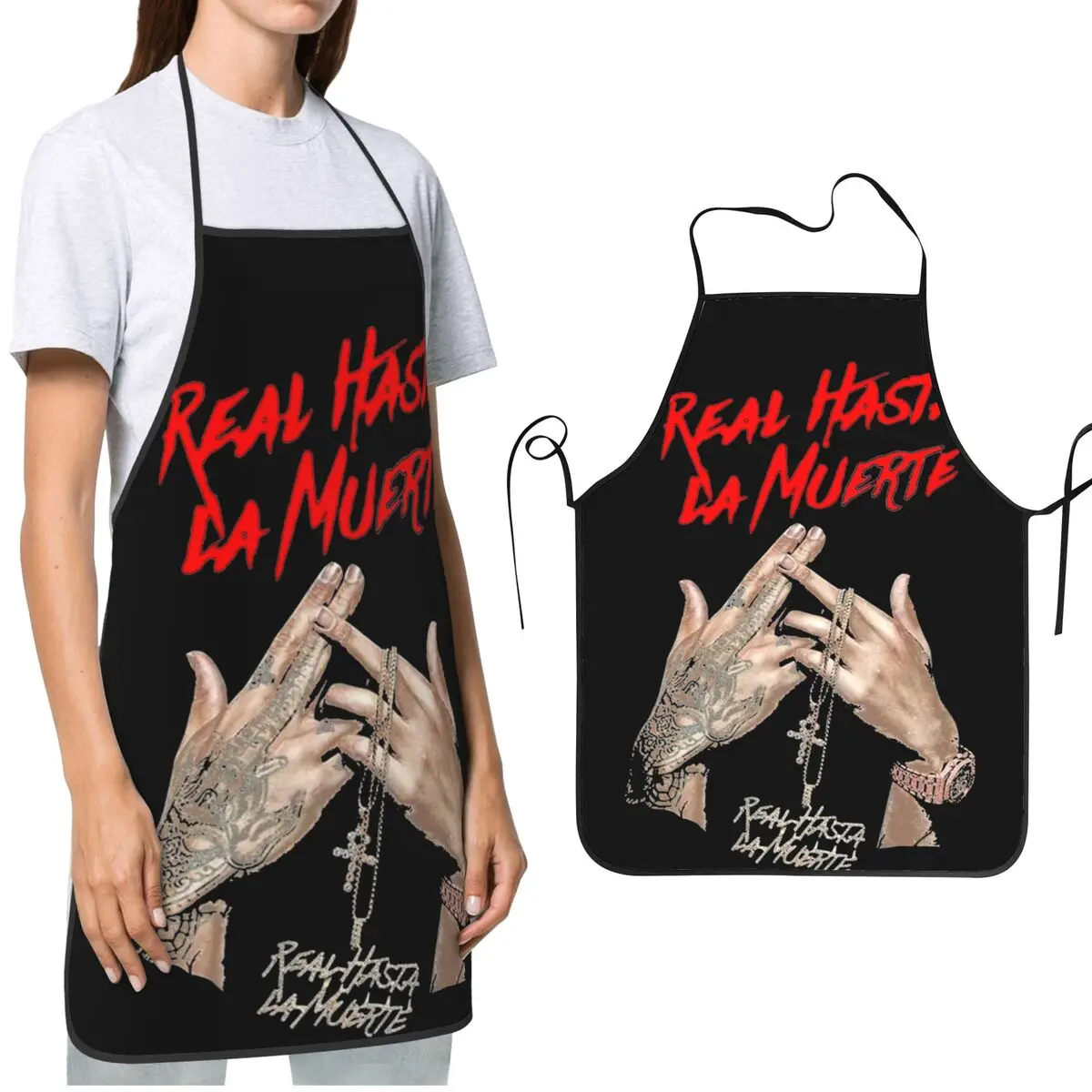 Adjustable Tie Chef Apron Waterdrop Resistant Rapper Cooking BBQ Grilling Aprons for Women Men Chef