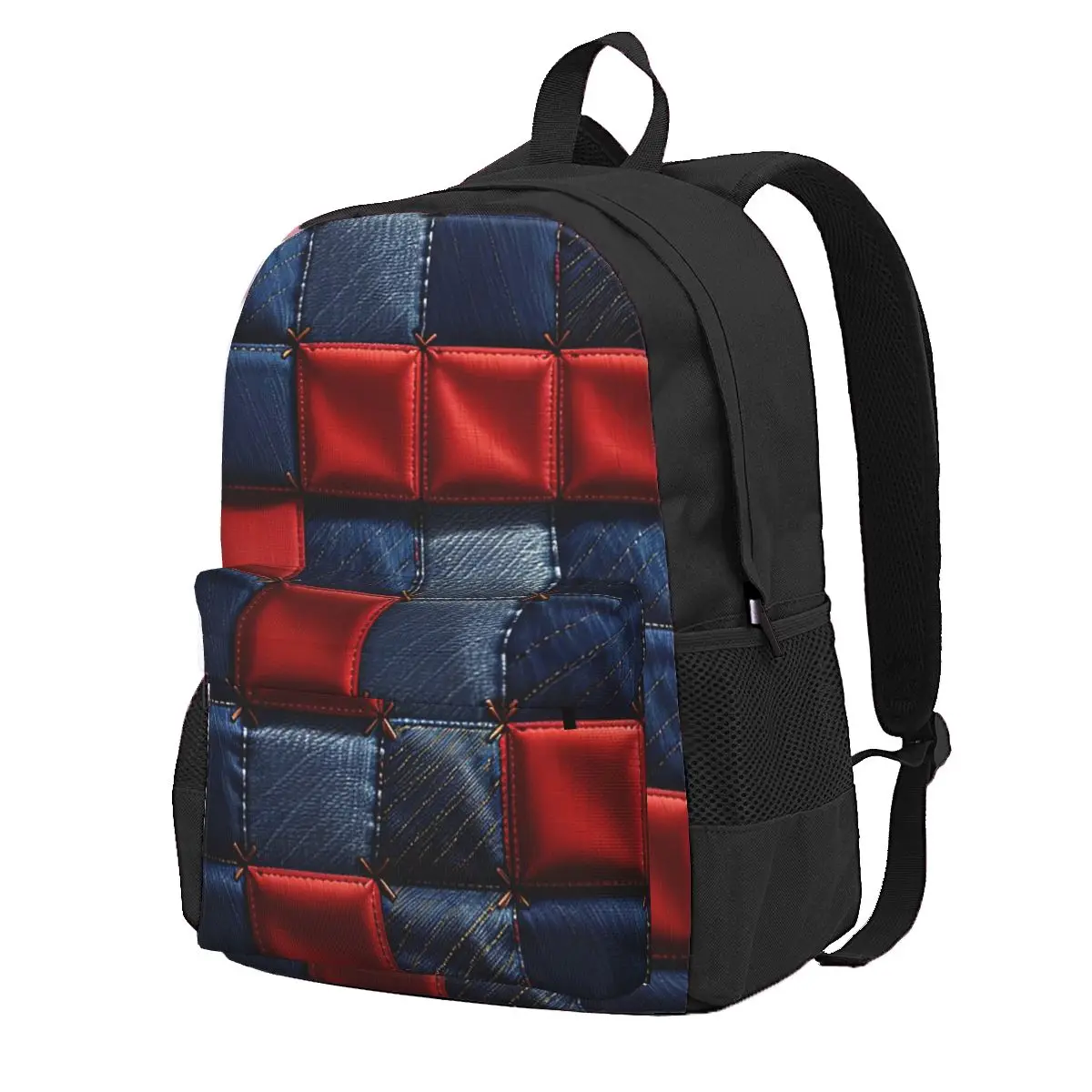 

Blue And Red Abstract Denim Student Backpack School Bag Hiking Travel Daypack for Men Women Fashion Bookbag Shoulder Bags