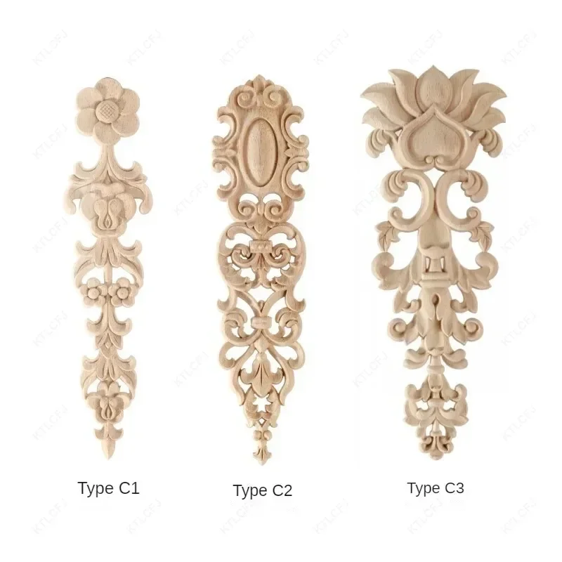 Vintage Decortive Appliques Unpainted Wood Oak Carved Flower Onlay Decals Multi-style Applique for Home Furniture Door Decor