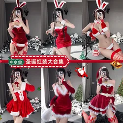 Christmas Uniform Cosplay Costume Sexy Bunny Girl Outfits New Year Clothing Reindeer Role Play Red Holiday Suit Women Nightgowns