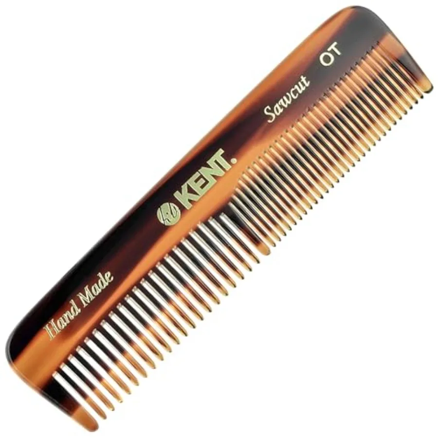 Peine de bolsillo Kent OT Tortoise - Peine artesanal de dientes finos y anchos para hombres y mujeres - Peine de viaje para barba y bigote - Tipo sierra
