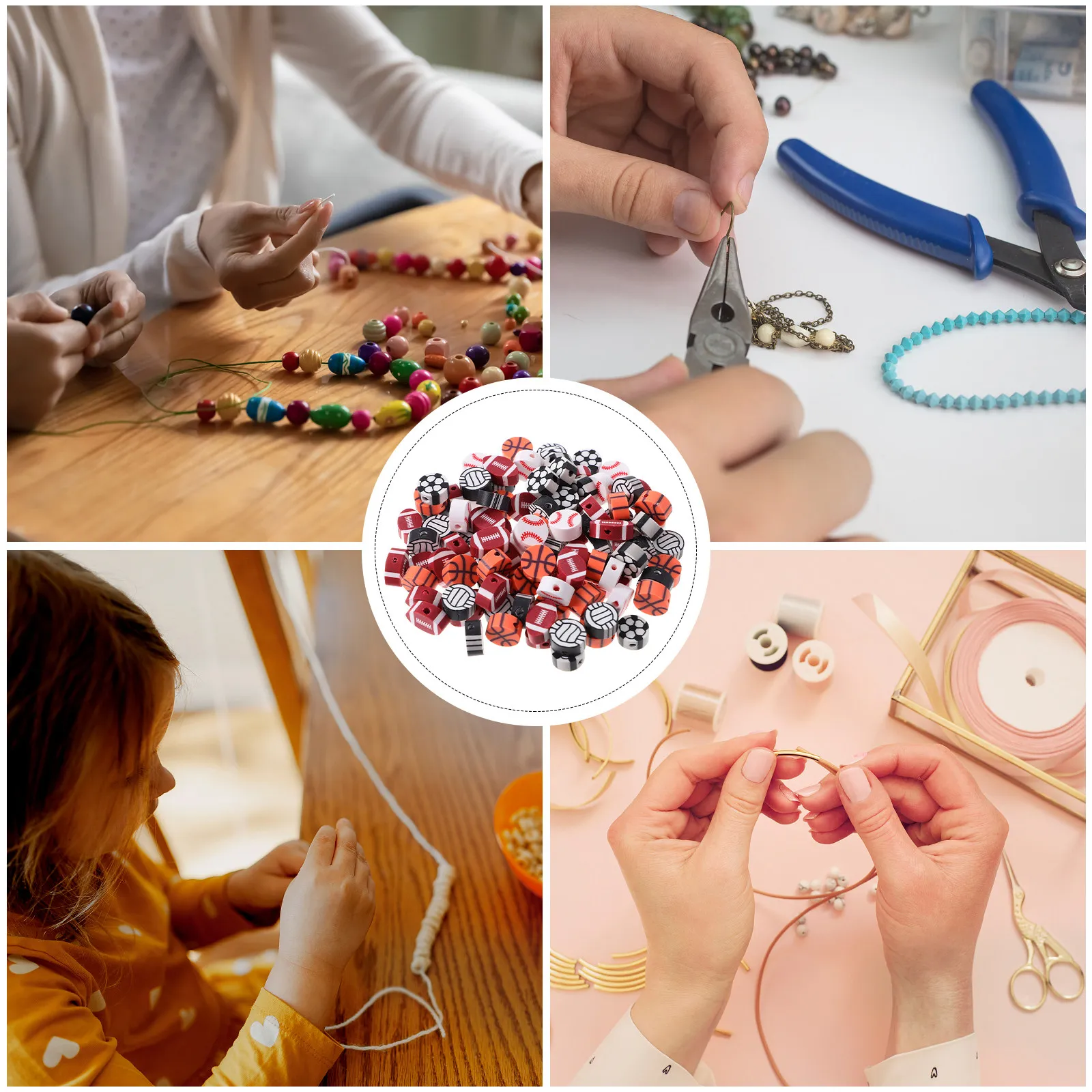 

300Pcs Sports Themed Loose Beads for Crafts Bracelets Keychains Necklaces Charms DIY Projects Beads for Crafts