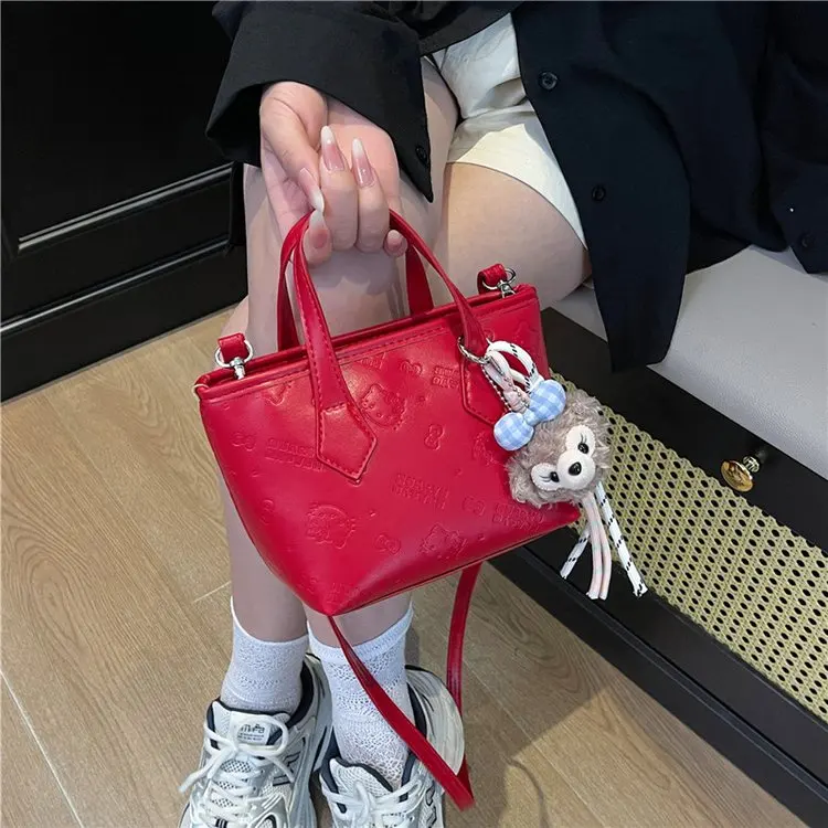 

2025 autumn 249 new PU bucket bag new explosion Korean simple with pendant zipper shoulder messenger bag