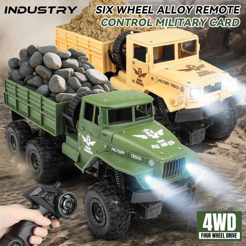 ZWN 1:16 2,4G aleación de aluminio camión militar RC de seis ruedas con luces coches de Control remoto al aire libre juguetes regalo para niños.
