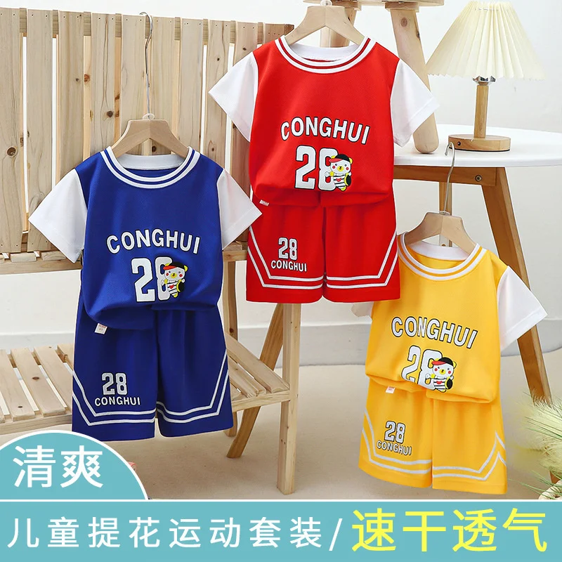 2024 Cartoon Baby Sets Summer Sport Casual Boys Suits Short Sleeve T-shirt +Short  Breathable Absorb Basketball Jerseys Game