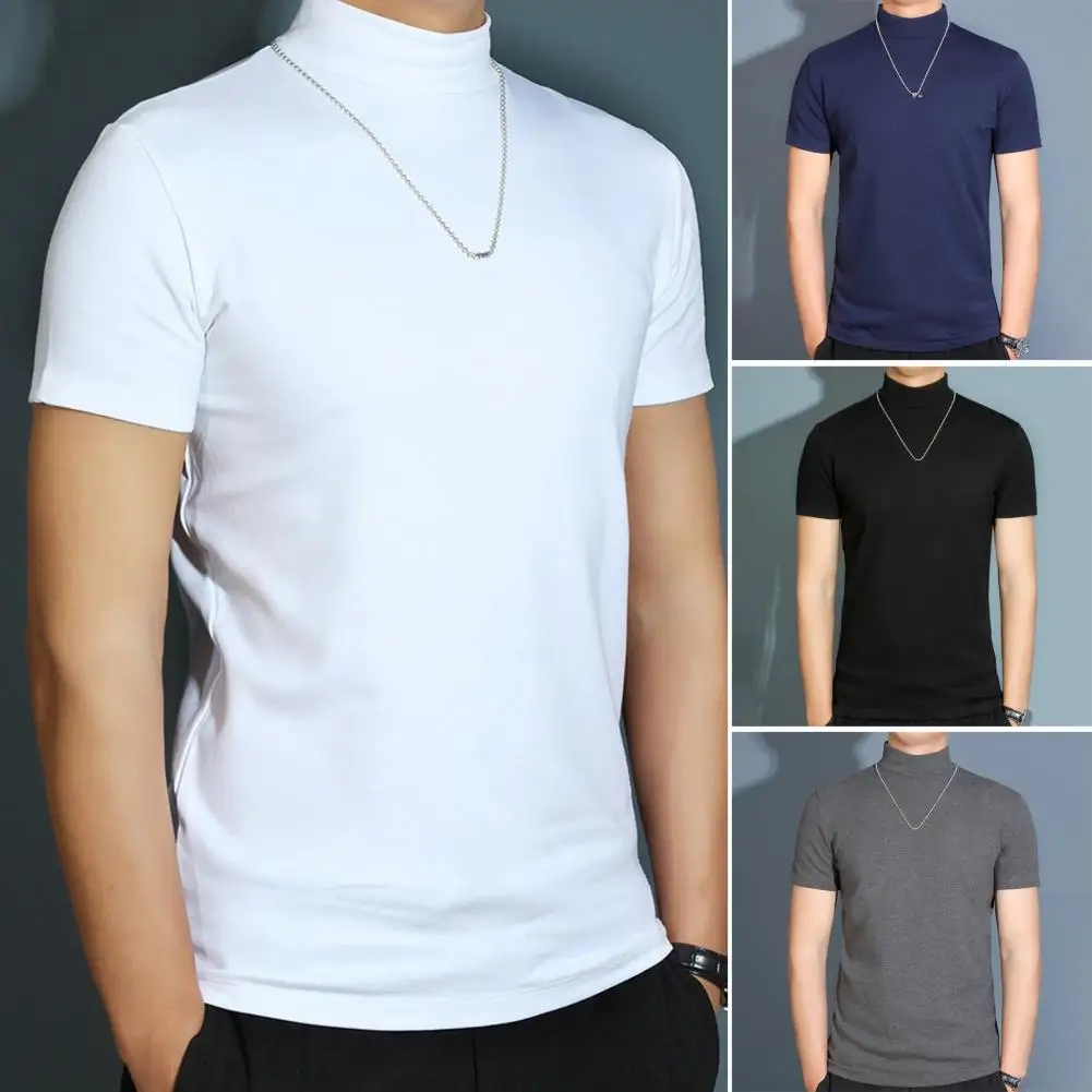 Men Slim Fit T-shirt Stylish Men's Half-high Collar Striped T-shirt for Business Office Wear Slim Fit Soft Breathable for Summer