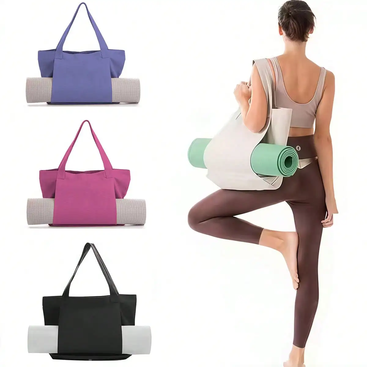 Bolsa de Yoga Feminina, Bolsa Esportiva, Bolsa para Tapete de Yoga, Bolsa de Lona para Pilates, Bolsa de Ombro para Viagem, Escritório, Praia e Treino