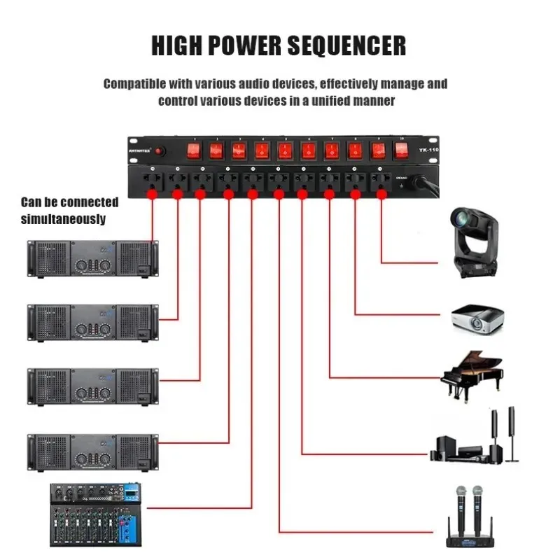 RAYHAYES YK-110 Professional Audio Power Sequence Controller 10 Channel High Sequencer Controller Stage Audio Equipment