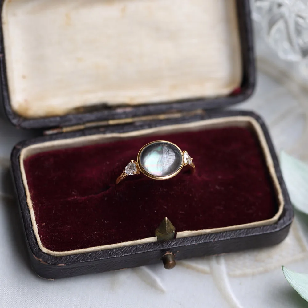 LAMOON Retro 925 Silver Ring For Women Gradient Night Natural Clear Crystal Shell 14K Light Gold Plated Fine Jewelry LMRI172