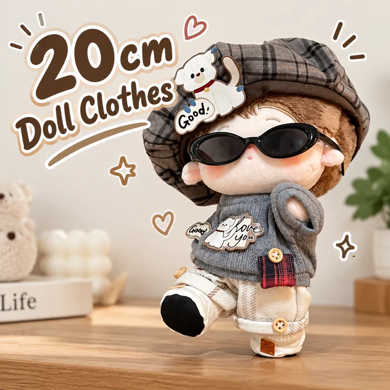 20cm Cotton Doll Clothes Puppy Outfit Set Puppy Pattern Design Cool And Handsome Style No Attribute Clothing