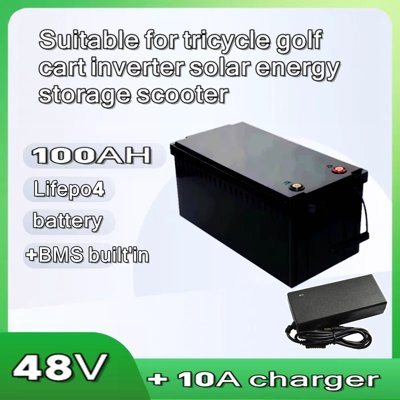 

48v 100AH lithium lifepo4 battery with BMS for tricycle golf cart inverter Solar energy storage scooter + 10A charger