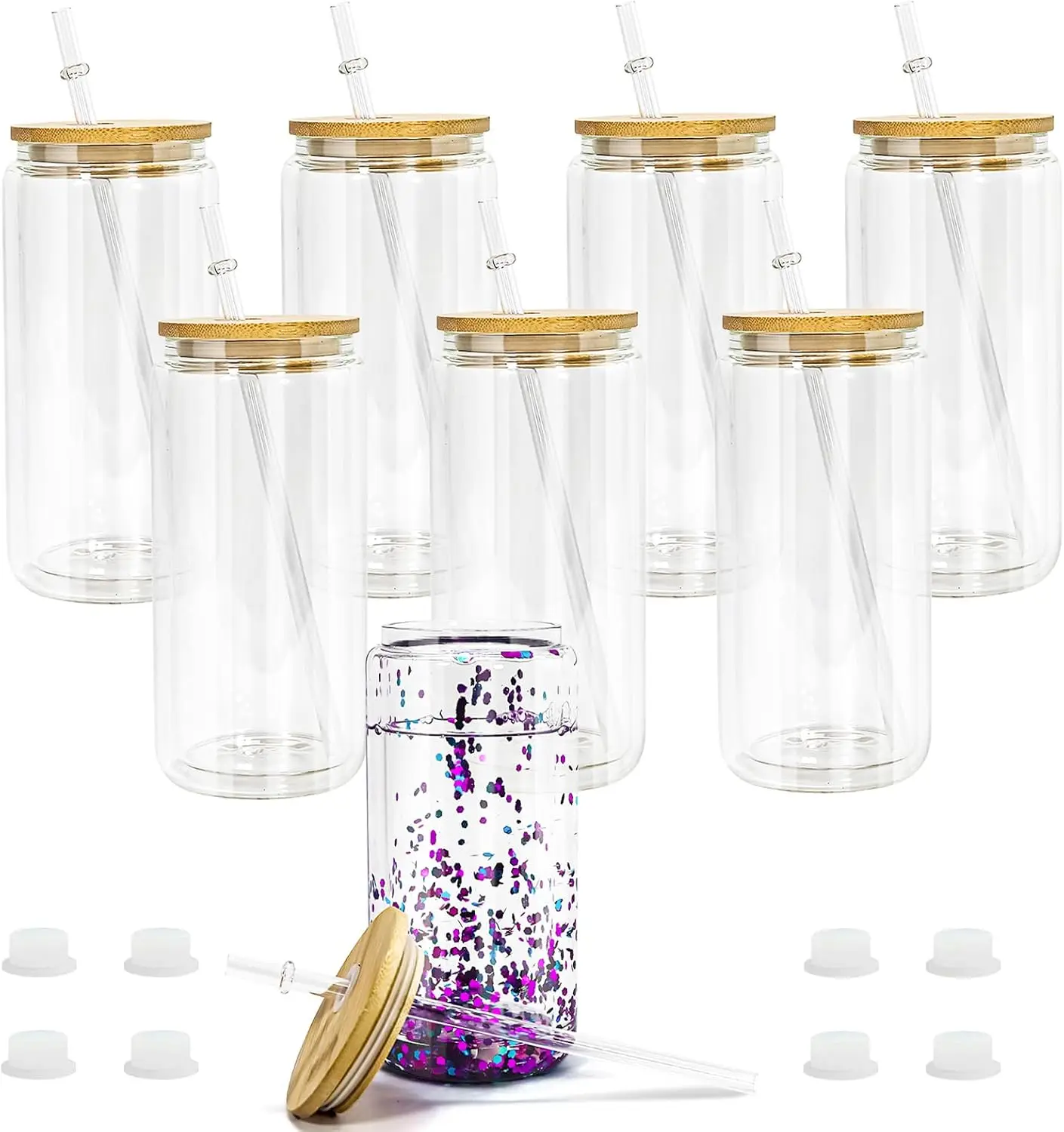 

Набор из 8 акриловых стаканов-снежных шаров для самостоятельного оформления, 20 унций, с бамбуковой крышкой и соломинкой, для персонализированных подарков