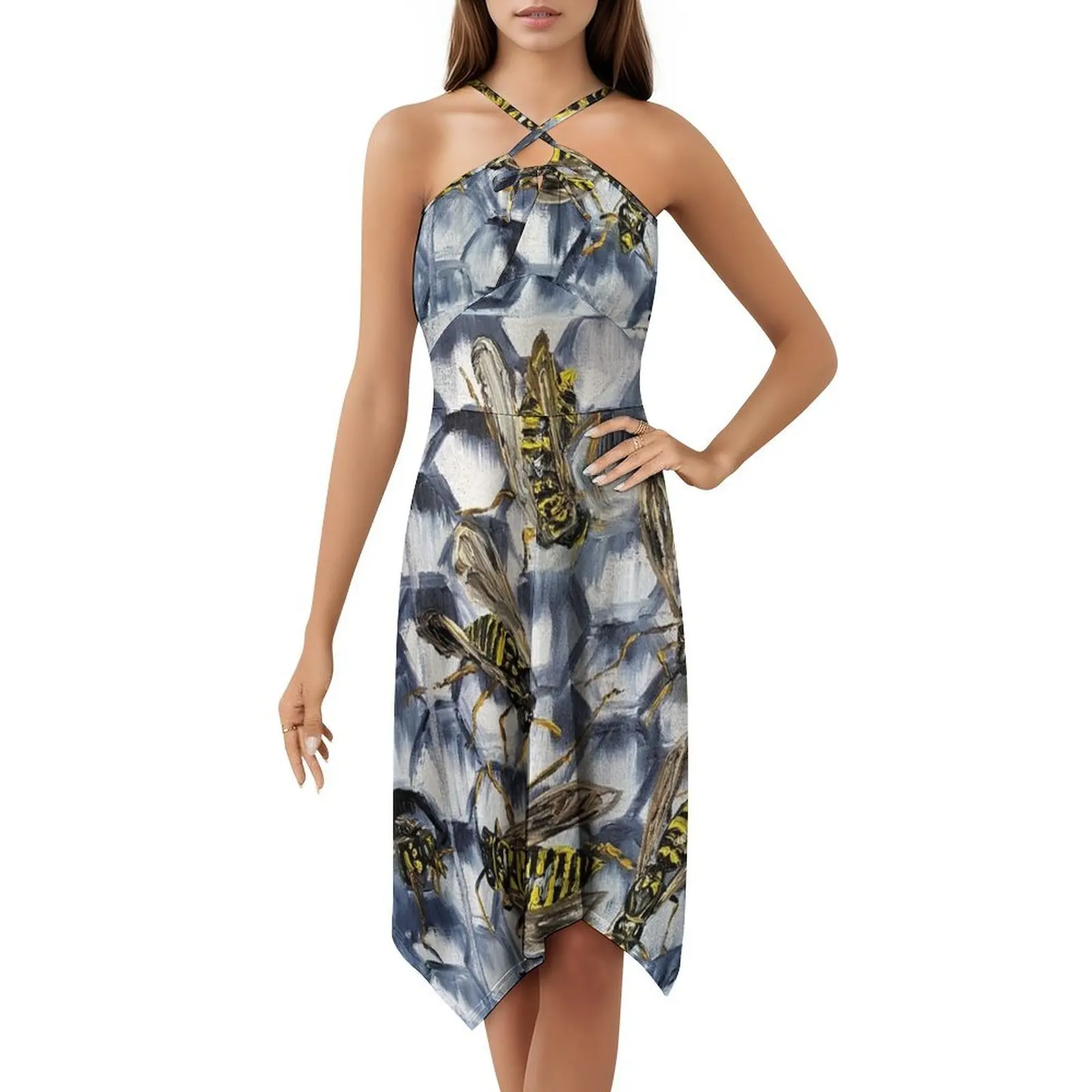 خلية مشغولة من فستان عطلة مثير للنساء فستان قصير لحفلات أعياد الميلاد وحفلات خلية الدبور فستان حشرة عش مشغول للفتيات #5