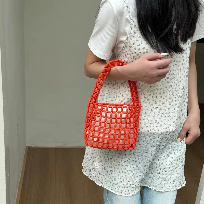 

Fashion Exquisite Woven Bag Solid Color Hollow Casual Bag Candy Color Niche Design Bag Versatile High-quality Pu Leather Handbag