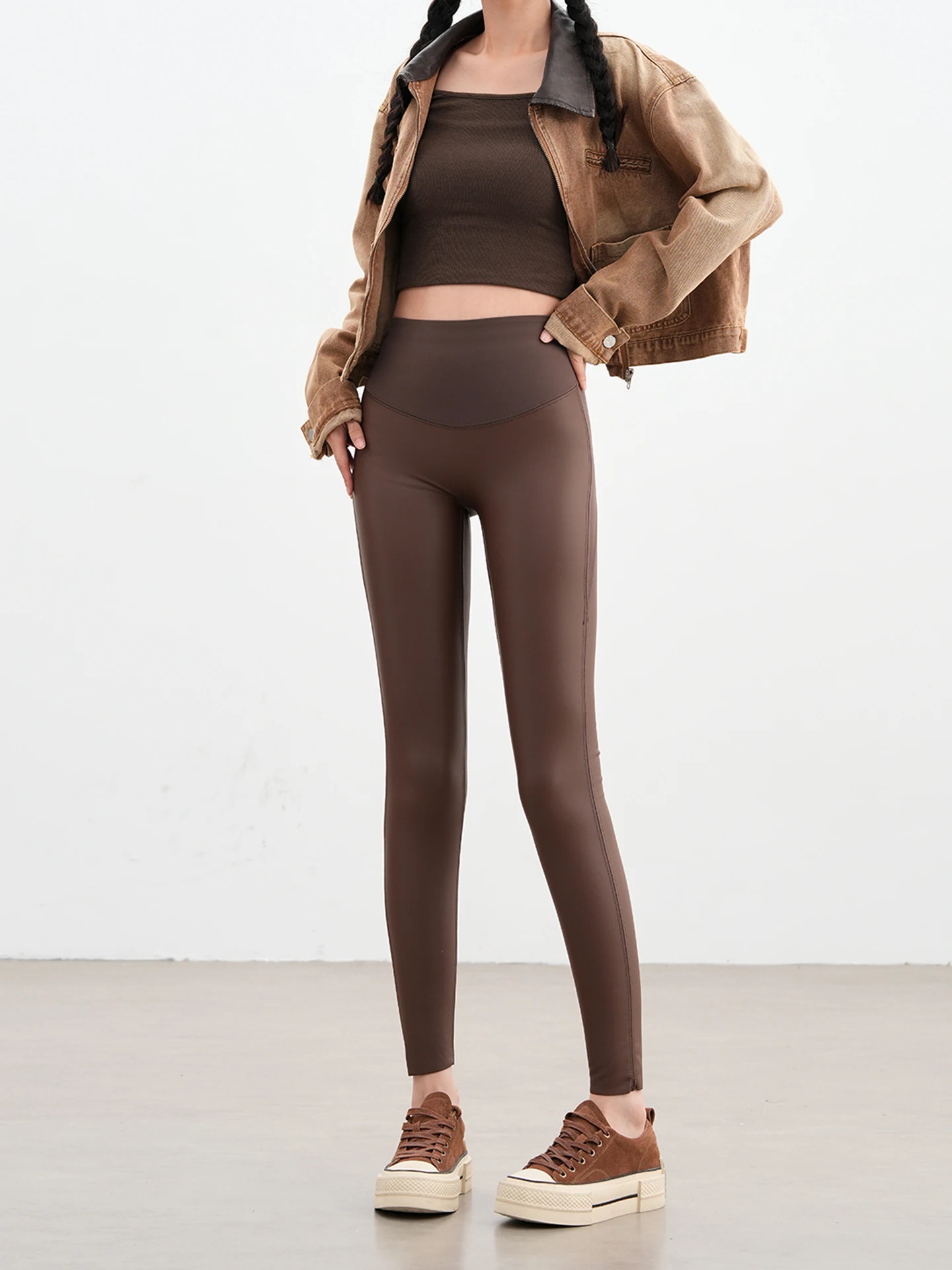 Pantaloni Yoga a Vita Alta da Donna Casual Modellanti Pantaloni Lunghi in Pelle Sintetica per Fitness e Sport