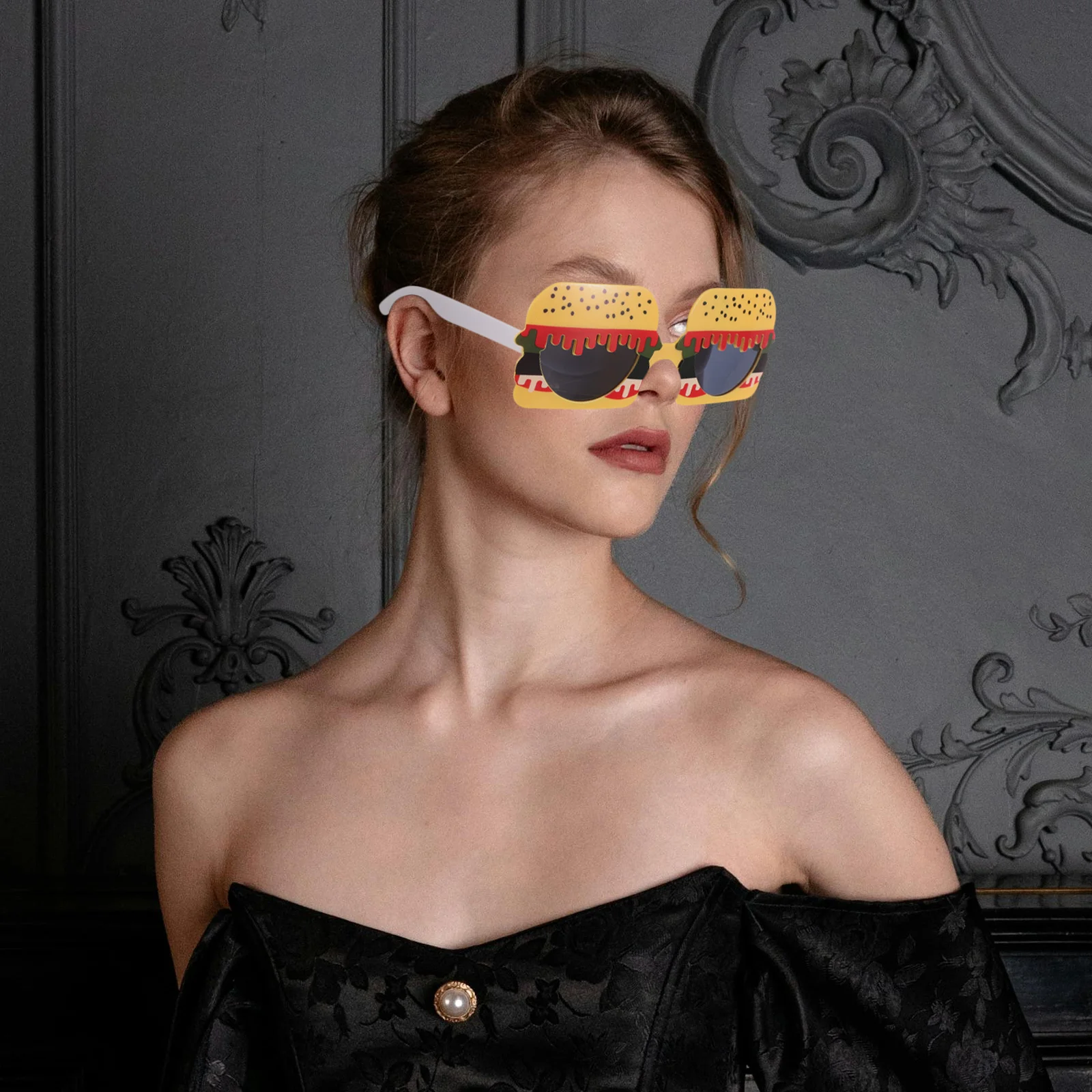 

2 Pcs Funny Glasses Burger Costume Accessories Dance Party Makeup Props Prom Baby