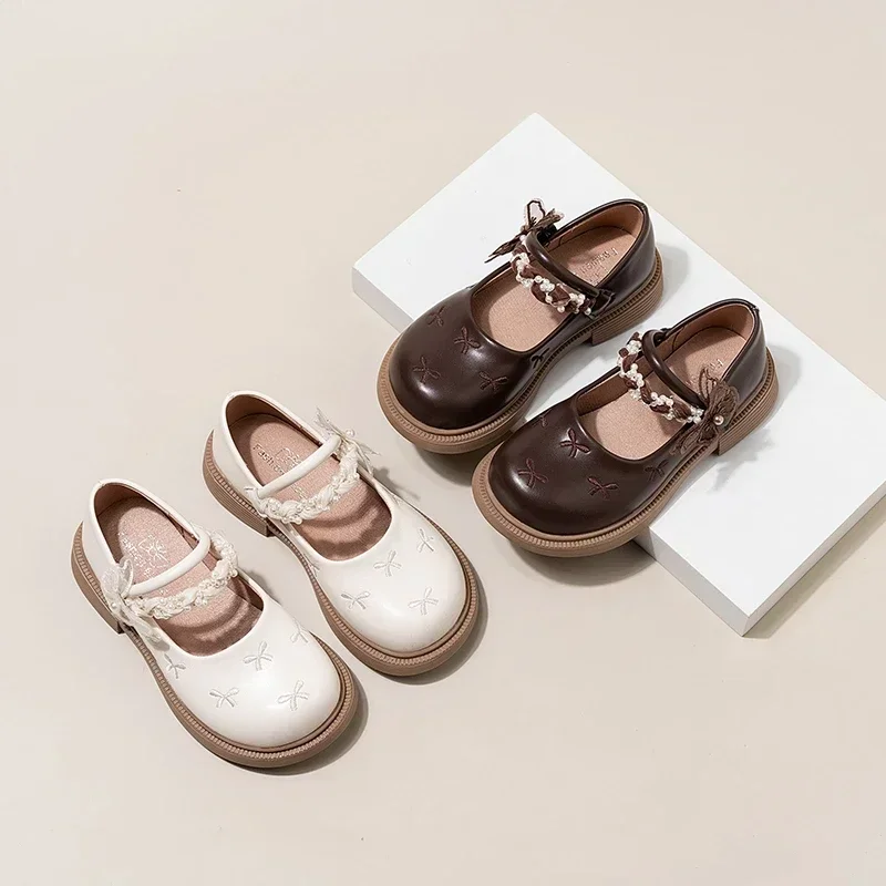 Elegant Girl Princess Shoes Embroidered Sweet Kids Mary Jane Shoes New Chic Children's Causal Dress Leather Shoes Lolita flats