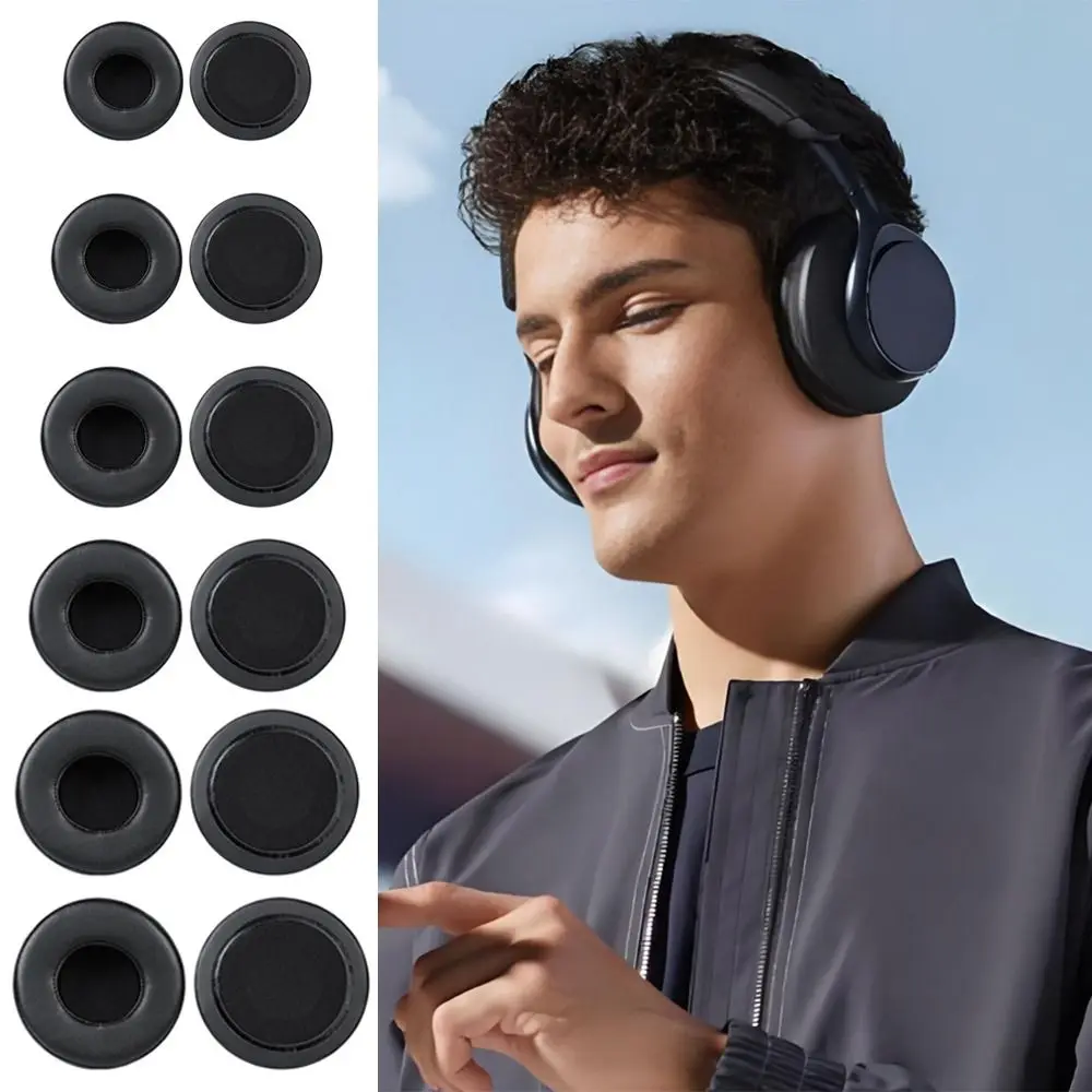 

1Pair Universal Protein Leather Ear Pads Round Replacement Earbuds Cover Soft Sponge Earmuffs Ear Cushion Headphones Accessories