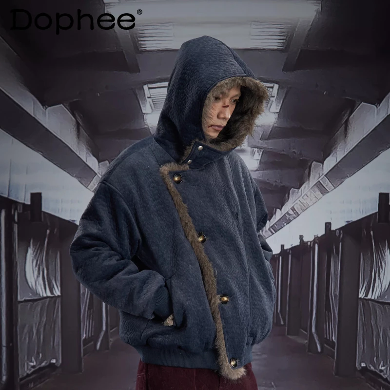 

Мужские зимние новые модные куртки на пуговицах с капюшоном, зима 2025 года, стильные утепленные парки с большими лацканами и подкладкой, красивые пальто с длинными рукавами