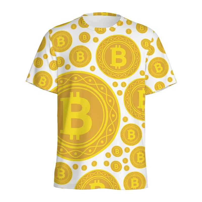 Fashion Bitcoin Pattern T Shirt For Men 3D Printed Graphics T-shirt Street Oversized Short Sleeve Tops Personaltiy Tee Shirts