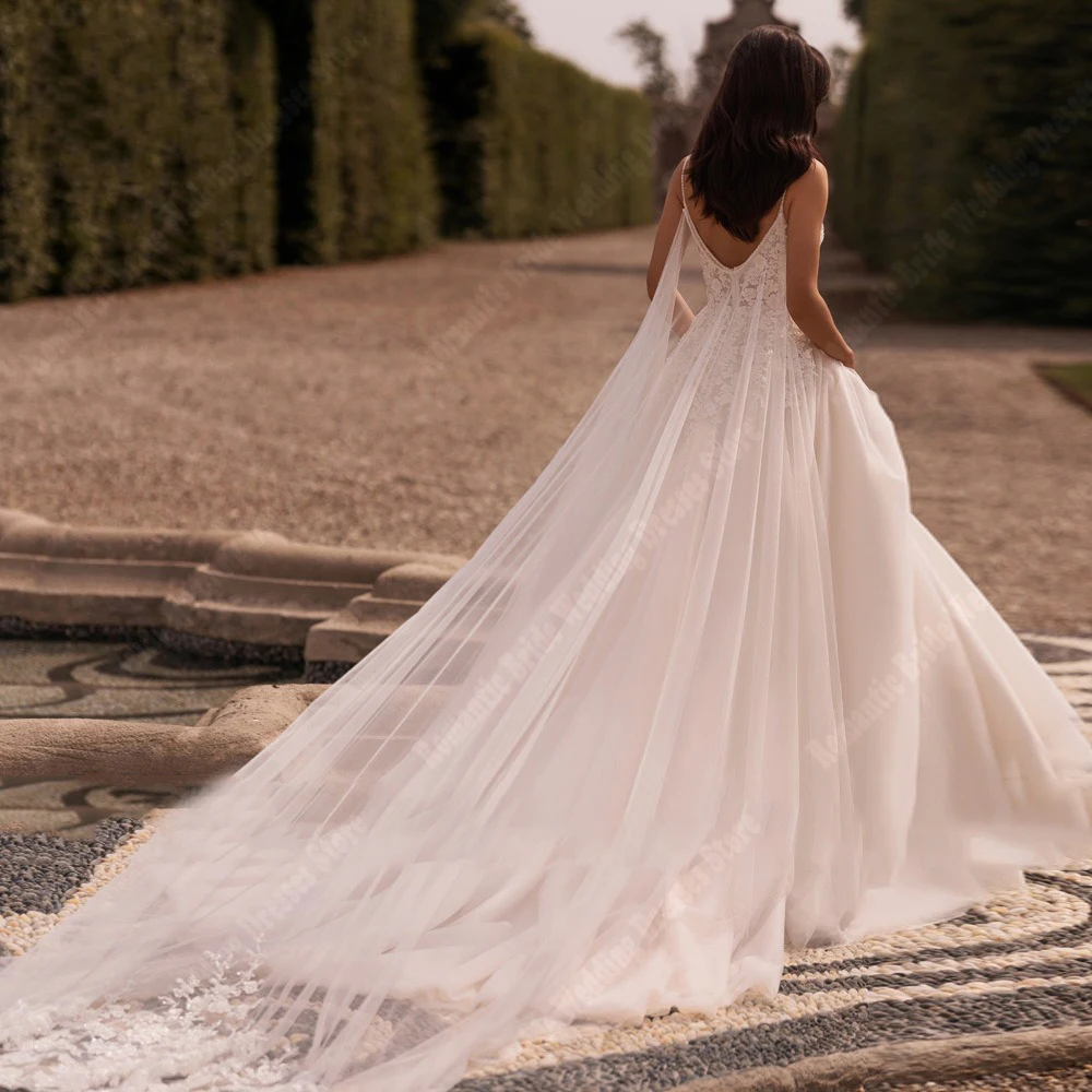 Robe de mariée en fibre à bretelles spaghetti pour femme, longueur de vadrouille, dos nu, princesse, quelle que soit la plage, robe éducative