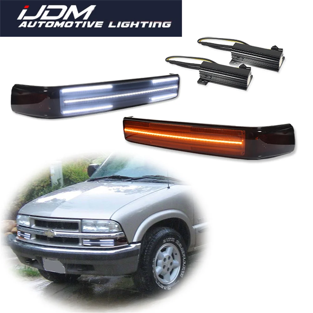 For Chevy S10 Pickup Blazer For GMC Sonoma Dynamic Amber LED Car Front Turn Signal Lights White DRL Parking Lights Driving Light