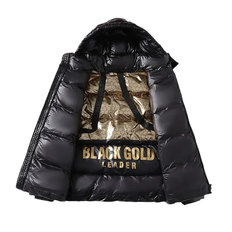 Couples Black Gold White Duck Down Coat Men`s Jacket Women\'s Thickened Fashion Coat Female Hooded Parker Waterproof Outerwear