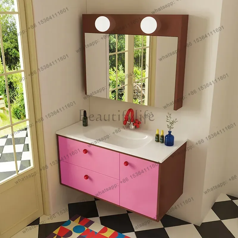 

Pink combination rock slab hot bending integrated ceramic basin washing table