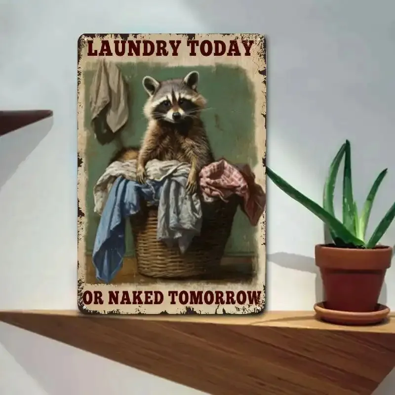 Vintage Funny Raccoon Laundry Metal Sign - 