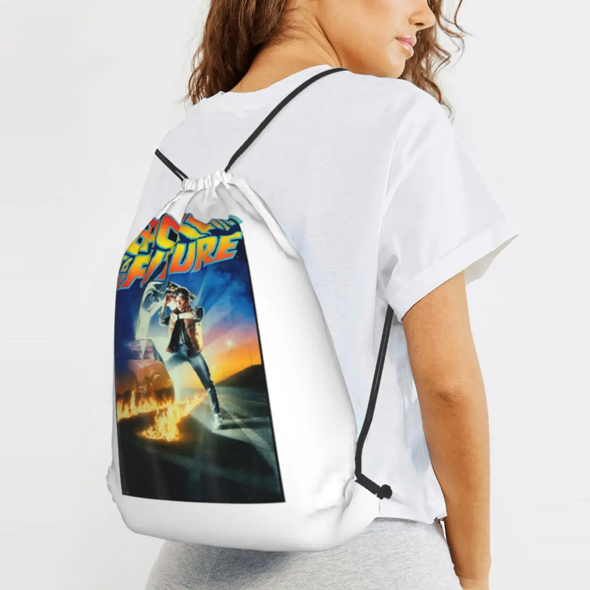 Back To The Future Backpacks Portable Drawstring Bags Shoes Bag Book Bags for Travel Students