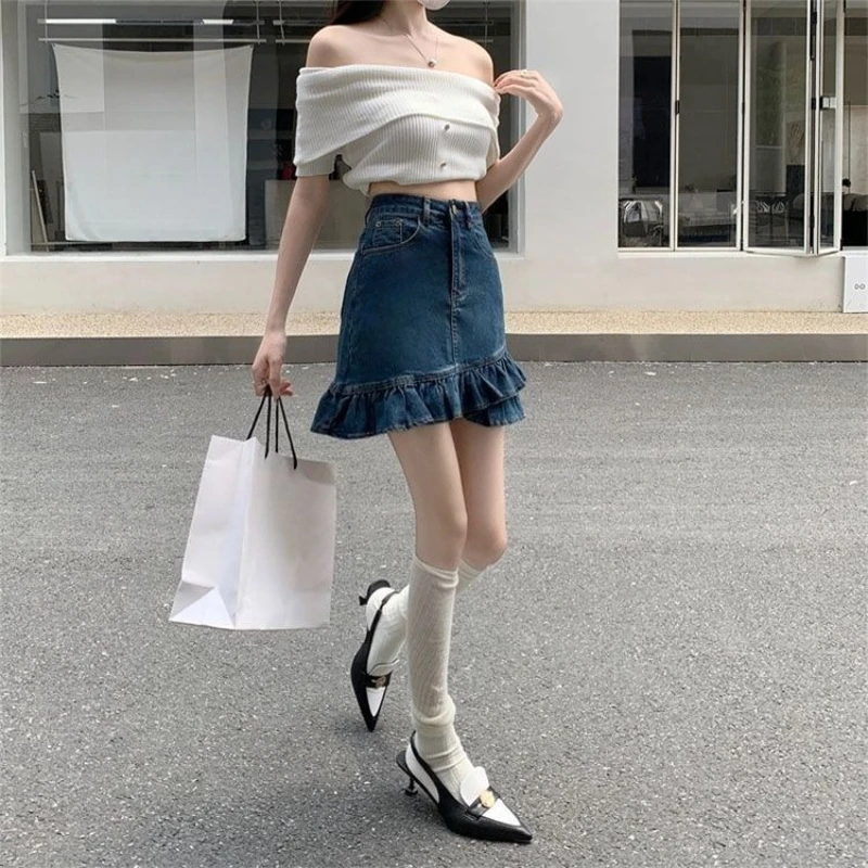 

​ Женская джинсовая мини-юбка А-силуэта с высокой талией, облегающая, легкая, летняя коллекция 2026, с защитой от просвечивания ​