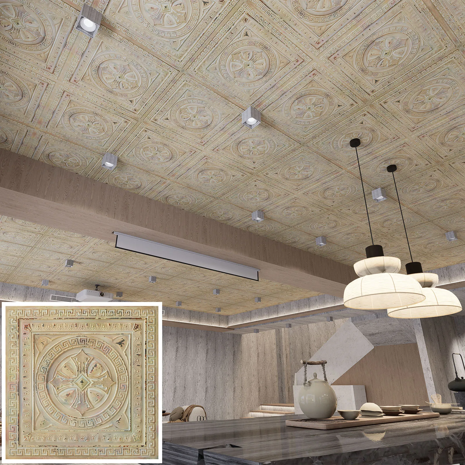 แผ่นฝ้าเพดานสำหรับตกแต่ง, แผ่นผนังลายนูน, แผ่นผนังลายนูน PL01 10 แผ่น/ล็อต