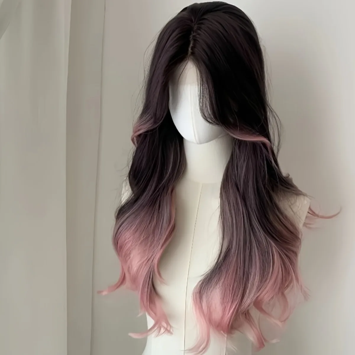 Black to Blue/Pink/Black Ombre Long Wavy Wig Natural Fluffy Body Wave Heat Resistant Synthetic Hair Daily & Party. image 4