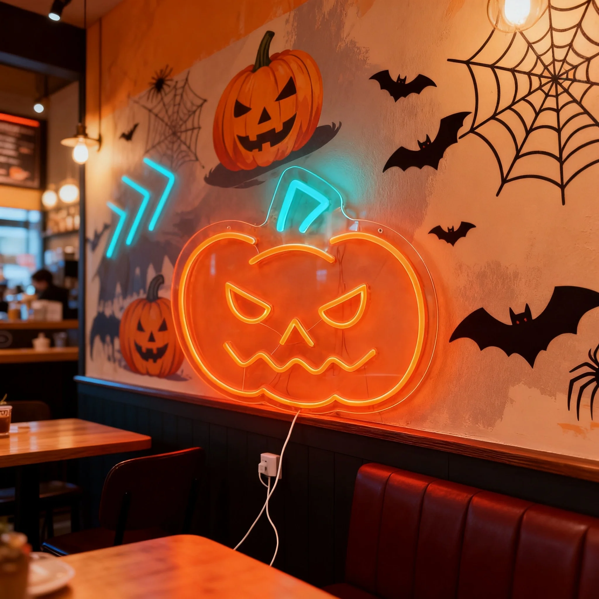 Halloween Pumpkin Face LED Neon Sign, USB Hanging Wall Light, Indoor Decor for Bar Bedroom Porch, Halloween Party Gift