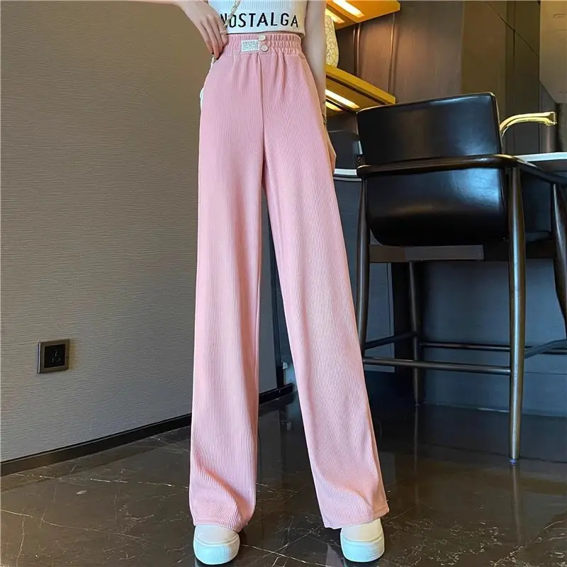 Ice Silk Wide Leg Casual Pants Women's High Waist Drapey Wide Leg Pants Spring Autumn Small Size Straight Loose Floor-Length ...