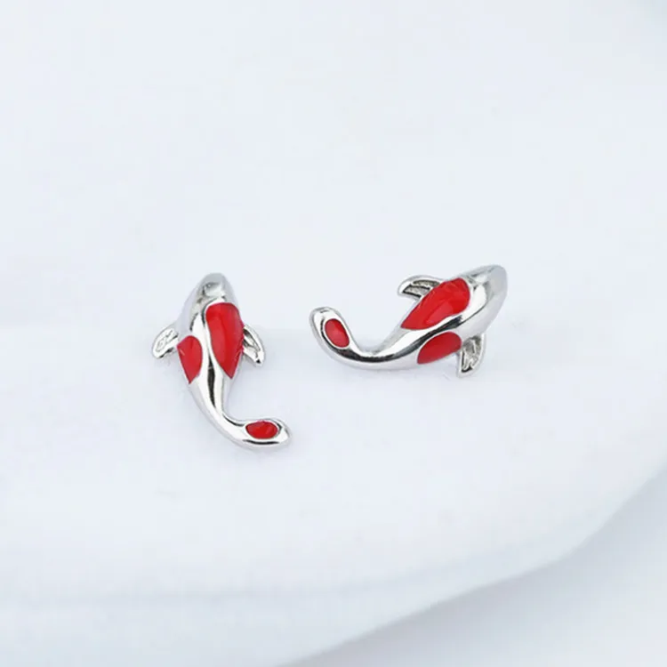 New Simple Fresh Carp 925 Sterling Silver Jewelry Cute Dripping Oil Red Fish Popular Animal Exquisite Stud Earrings TYB138