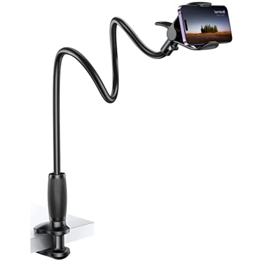 

Gooseneck Phone Holder for Bed - [Upgraded Stable Clip] for Desk, Headboard, Bed, Bedside, Table, Flexible Gooseneck Long Arm S