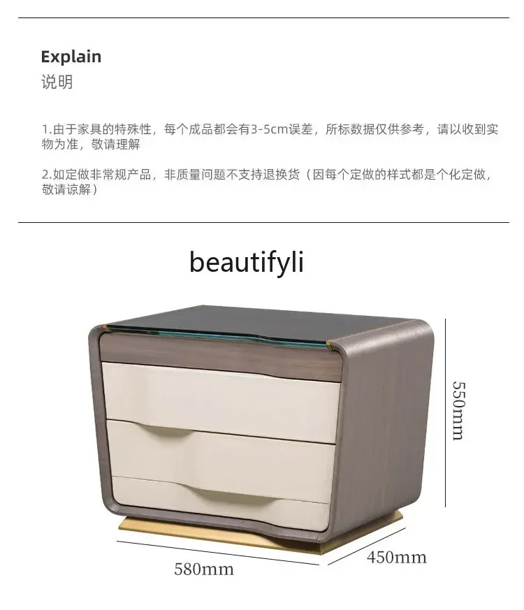 Q181  Light Luxury Italian Bedside Table Glass Table Square Post-Modern Simple Style Designer Bedroom Furniture Solid Wood Cabin