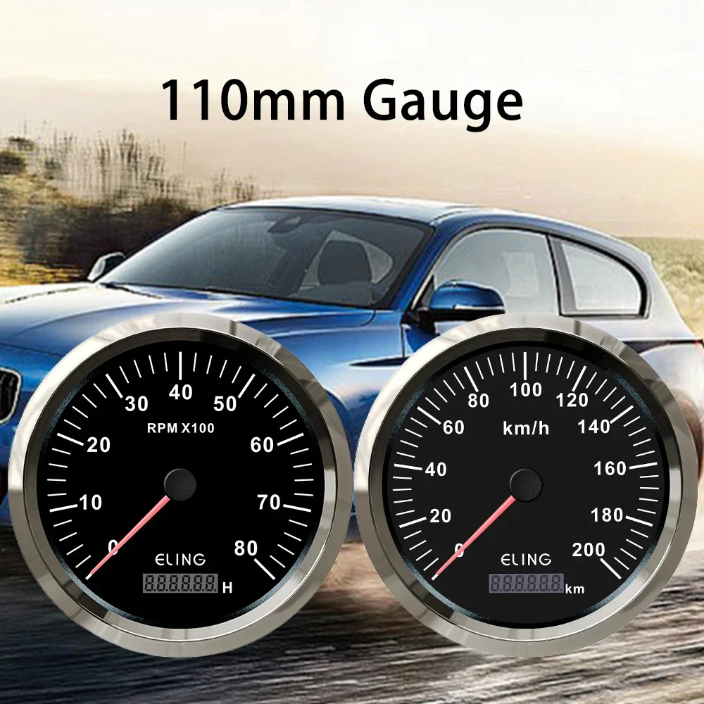 ELING Motorcycle Universal 110mm 0-200km/h GPS Speedometer + 0-8000RPM Tachometer with Red Yellow Backlight for Car Truck Boat